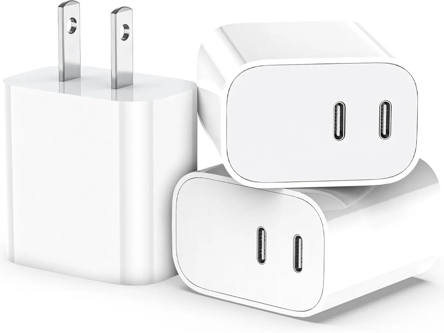 3-Pack Dual Port USB C Fast Charging Block Type C Wall Charger Plug for iPhone 17/16/15/14/13/12/11/ Pro Max/Plus/Xs Max/XR/X,iPad Pro (20W)