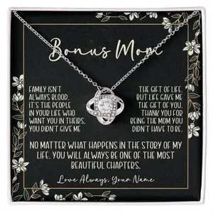 Bonus Mom Gift From Bonus Daughter Love Knot Necklace with Message Card & Gift Box, Bonus Mom Necklace, Necklace to Stepmom Stepmother, Bonus Mom Jewelry, Personalized Women's Accessory