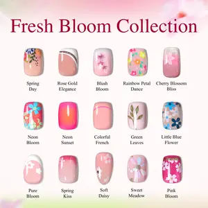 CurvLife Fresh Bloom Collection Press-On Nails –30Pcs | Nude Pink Floral Jelly Nails, Soft Glossy Shine, Reusable Minimal Nails for Everyday & Seasonal Wear
