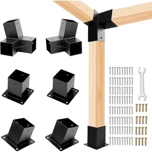 6 count Pergola Brackets Kit,15? 3-Way Slanted Roof Pergola Bracket Set 4x4 (Actual: 3.5x3.5 in),2 Pack Angle Corner Bracket with  Base for Wooden Beams Lumber Gazebos Patio Pergola Sheds