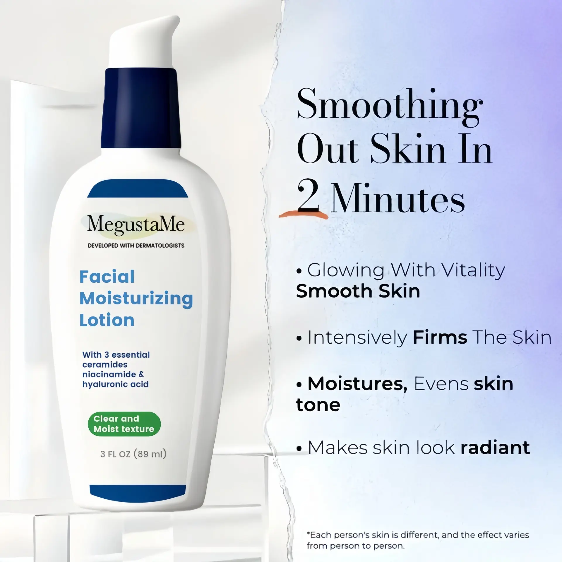 MegustaMe Ceramide Complex Facial Moisturizer for Sensitive Skin - Gentle Daily Hydrate, Calming Non-Irritating, Lightweight Skin Repair Lotion, Smooth, All Skin Types