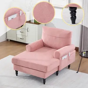 Chaise Lounge Chair Indoor, Oversized Accent Chenille Armchair with Storage, Leisure Sleeper Single Sofa Side Chair, Corner Recliner Arm Chairs for Living Room Reading, Easy Assembly Pu Upholstered Seat