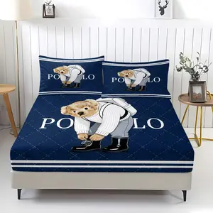 Teddy Bear Pattern Bed Sheet, Comfortable Printed Pattern, Includes 1 Bed Sheet and 2 Pillowcases, Comfortable Bedding, Non slip Dust Cover Suitable for Bedroom and Guest Room, Suitable as a Gift for Children or Adults