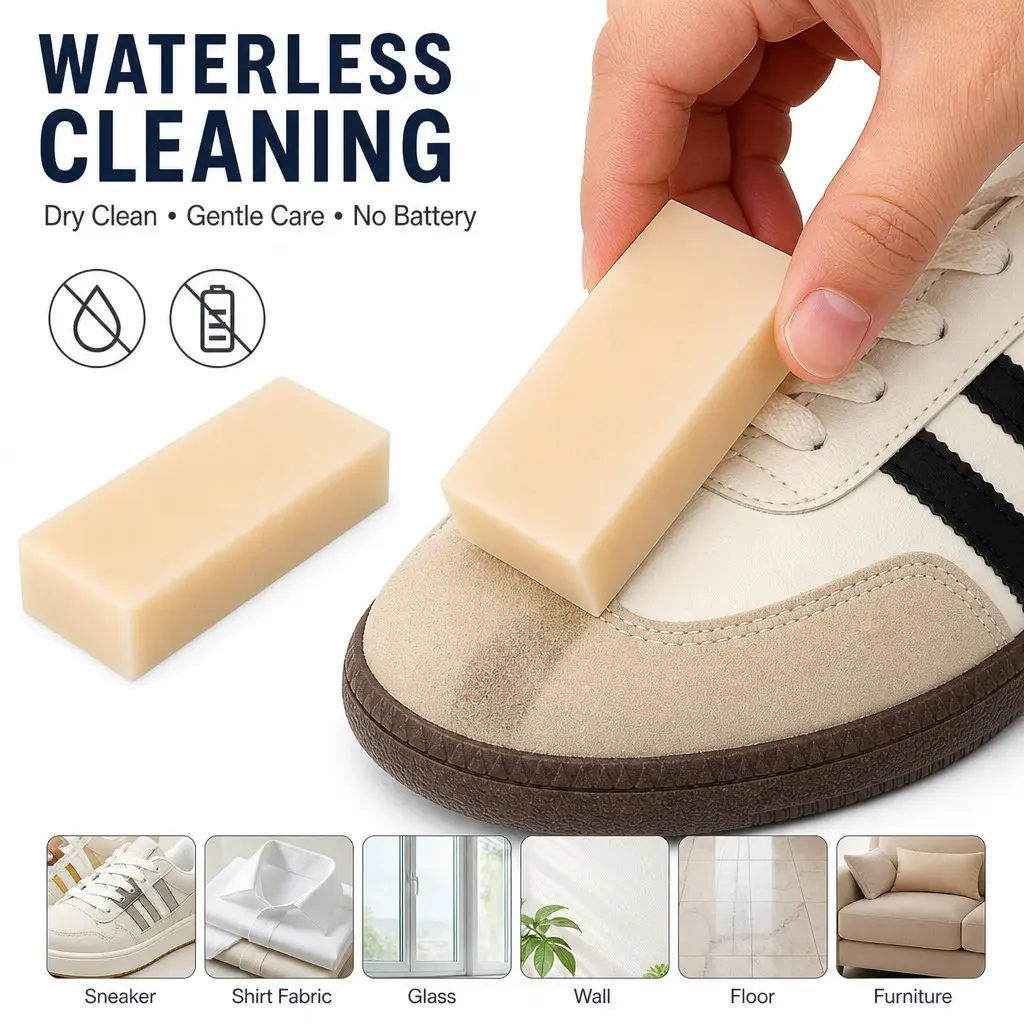 2pc Velvet Leather Shoe Cleaning Rubber Eraser - Non-Electric Stain Remover for Sports Shoes, Clothes, Glass, Walls, Floors And Furniture - Multi-Purpose Dry Wipe Tool for Gentle Fabric Care, Without Battery