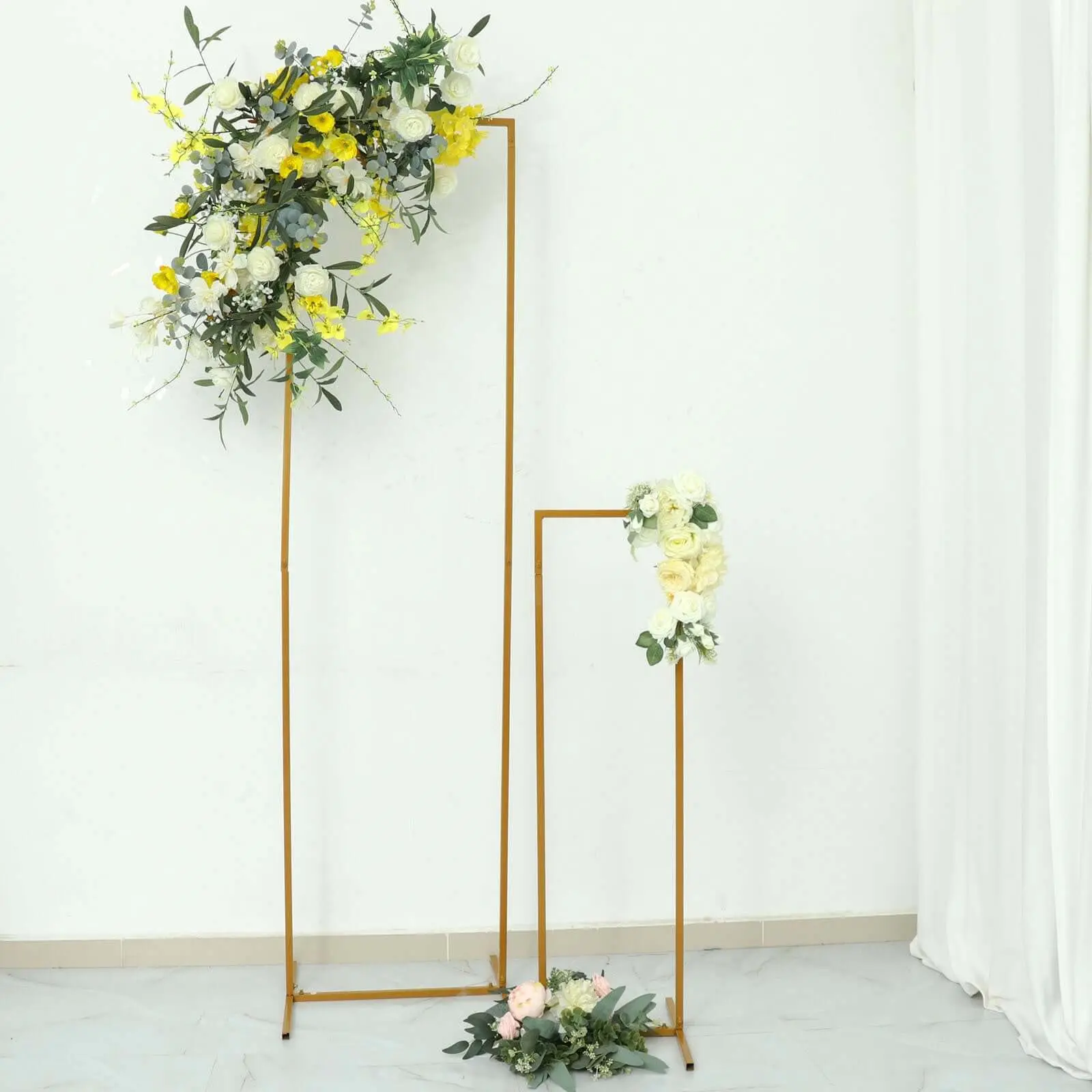 Slim Gold Metal Wedding Arched Backdrop Stand, 6.5 ft Height Rectangular Frame with Arch Support & Screw, for Floral Displays, Baby Shower - Home & Festive Party Supplies Backdrop (Stores Compatible)