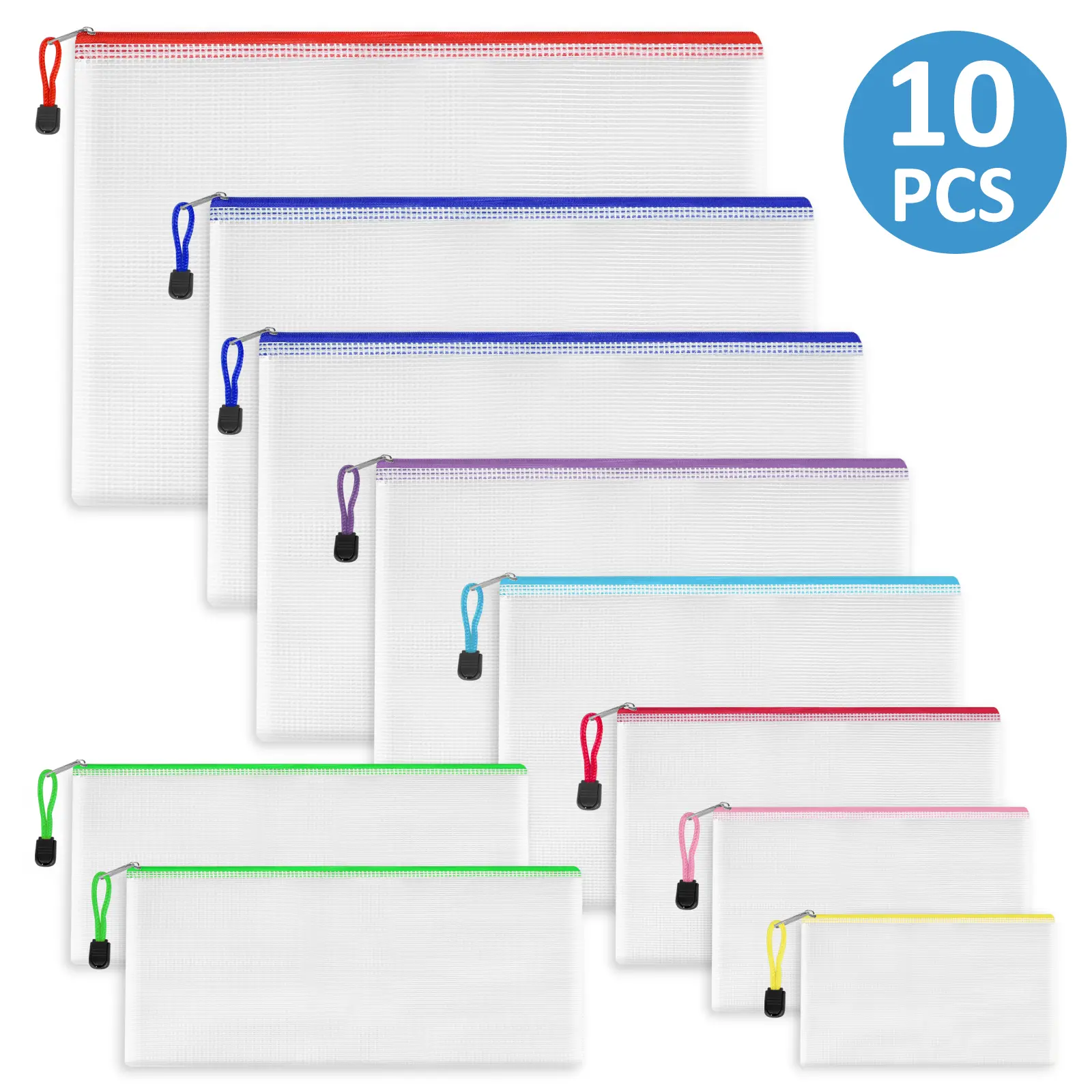 10p Mesh Bags, 8 Sizes Plastic Zipper Pouches for Organization, Pouch Organizer, 8 Colors Reusable Zipper Bags for Game Storage, Travel, School Supplies, Office Appliances, Organizational Zipper Storage, Portable Storage Bags