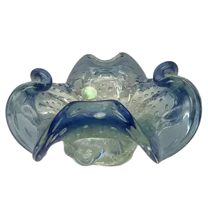 Vintage Murano Blue Controlled Bubble Ruffled Art Glass Bowl