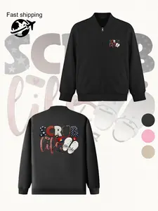 Nurse Scrub Life Pattern Zip Jacket - Medical Theme Casual Coat, Zip Front Nurse Jacket, Elastic Fabric, Comfortable Stylish Outerwear