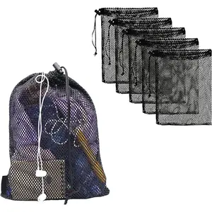 8 count Mesh Bags Drawstring Bag Set - Nylon Mesh Drawstring Bags with Cord Lock Closure - Delicates Laundry Bag For Washing Machine - Small Gym Bag for Basketball, Volleyball, Football, Golf Stuff Balls