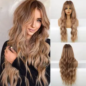 Women's Wig Elegant Eight-Character Bangs Brown Long Curly Hair High-Temperature Fiber Synthetic Wig body wavy wig