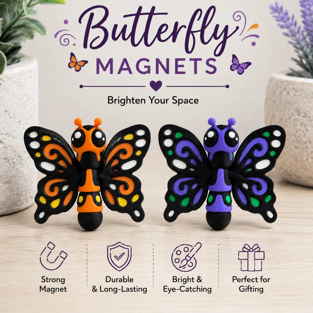Butterfly Magnet | 3D Printed Colorful Flexi Butterfly Fridge Magnet | Strong Refrigerator Magnet | Cute Kitchen, Locker & Office Decor | Handmade Gift