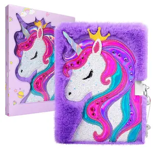 YOYTOO Unicorn Diary with Lock, Fuzzy Notebook for Girls, 6-8 Years Old, Cute Unicorn Design, Gift for Kids, Secret Writing Journal