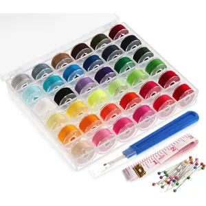 36 count Sewing Machine Bobbins with Case and Measuring Tape Prewound Bobbin Thread Assorted Colors Size A Class 15 Bobbins for //Babylock/Janome