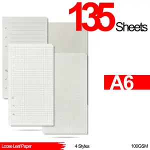 135Sheets A6 Loose-Leaf Refill Paper - 6-Hole Refill Inner Pages, Suitable for Binder/Journal/Notebook/Diary/Notebook - Suitable for Back-to-School Season, Business Office, Home, Binder Supplies Accessories Loose-Leaf Paper