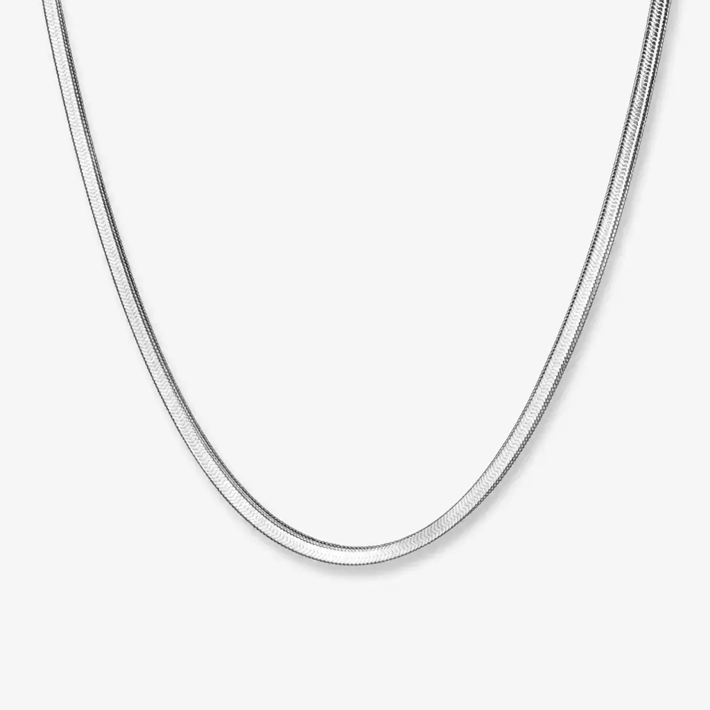 Stainless Steel Flat Snake Chain Necklace for Men Women 4mm Flat Herringbone Chain Sleek Liquid Blade Snake Bone Link Choker Streetwear Hip Hop Minimalist Plain Layering Chain 50cm