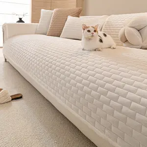 Plush Sofa Cushion Non-Slip Durable Warm Comfortable Simple Versatile Luxury Washable Pet Friendly Living Room Couch Cover Dustproof Sofa Slipcover