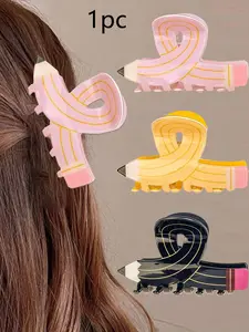 1pc Women's Fun Design Pencil Hair Claws, Claw Clip, Cute Campus School Hair Accessories, Cartoon Hair Claws, New Year Gifts, Teacher's Day Gifts, Graduation Hair Accessories, Office, Daily Fun Hair Accessories for Messy Bun