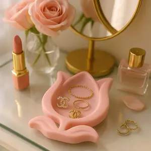 Pink Tulip Jewelry Tray Luxury 3D Printed Vanity Organizer for Rings Earrings & Makeup Accessories Gift Boxes Decor Ornaments Flower