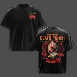 The Way Of The Fist Anniversary Five Finger Death Punch T-Shirt Washed Retro 5FDP Metal Heavyweight Cotton Tee Babymetal Unisex Oversized Rock Band Graphic Shirt, Rock Music Lover Merch, Vintage Band Shirts Casual Comfort Cotton Fabric Fit Top Clothing