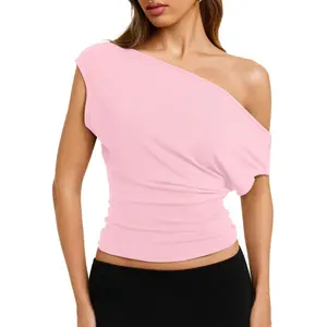 Songling Summer Hot Girl Strappy Top Off-Shoulder Tank Top for Women Outerwear Fitted Pleated Vest Sleeveless Top for Women