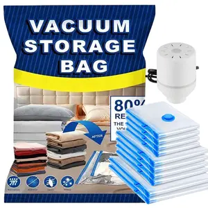 10 Pcs Travel Vacuum Bags with Rechargeable Cordless Electric Pump, Vacuum Seal Bags for Clothing Space Saver Compression Storage Bag Large for Clothing Travel Comforters Blankets Pillows Bedding Duvets Clothes