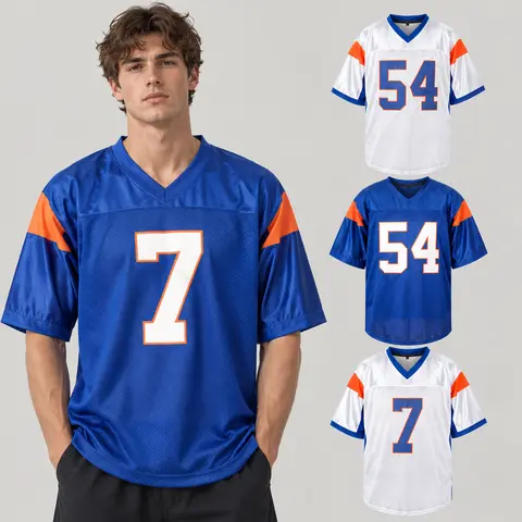 Blue Mountain Men's #54 American Football Jersey - Breathable Short-Sleeve V-Neck Polyester Athletic Fit Shirt, Stitched Letters, Quick Dry, Tie-Neck Adds Sporty Style, Durable Palace Brazil Style, Football Kits, Team Wear, Holiday Gifts