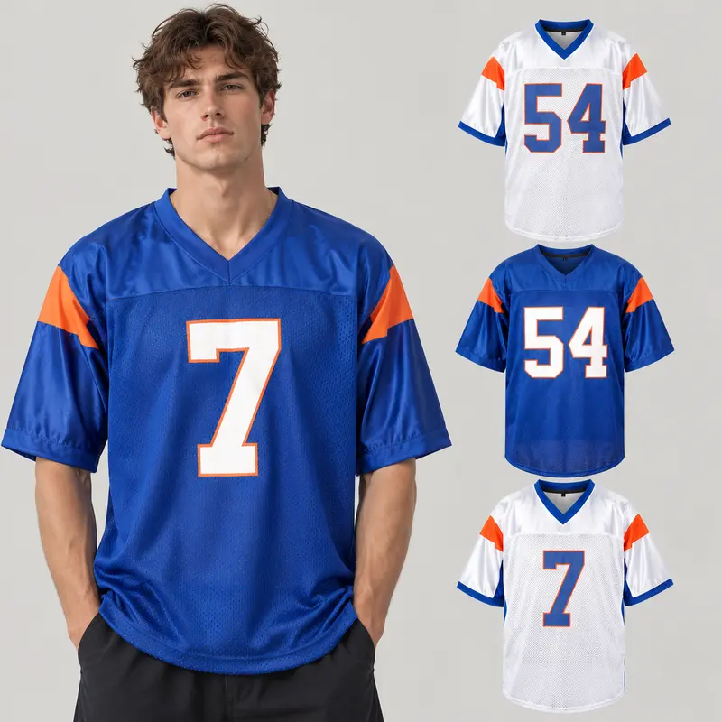 Blue Mountain Men's #54 American Football Jersey - Breathable Short-Sleeve V-Neck Polyester Athletic Fit Shirt, Stitched Letters, Quick Dry, Tie-Neck Adds Sporty Style, Durable Palace Brazil Style, Football Kits, Team Wear, Holiday Gifts