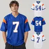 Blue Mountain Men's #54 American Football Jersey - Breathable Short-Sleeve V-Neck Polyester Athletic Fit Shirt, Stitched Letters, Quick Dry, Tie-Neck Adds Sporty Style, Durable Palace Brazil Style, Football Kits, Team Wear, Holiday Gifts