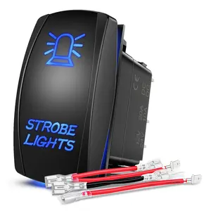 Nilight Strobe Lights Rocker Switch Led Light Bar 5 Pin Laser On Off SPST Switches 20A/12V 10A/24V Blue with Jumper Wires Set for Cars Trucks Boats ATVs UTVs RVs