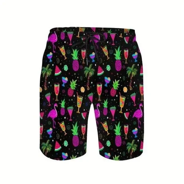 Full Print Flamingo Wine Glass Soft Fabric Hawaiian Shorts, Street Style, Summer Hawaiian Shorts, Gift for Men Women