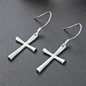 Silver Cross Cross Pendant Earrings - Hypoallergenic Design, Retro Style, Fashionable Women's Gift turquoise jewelry flatbackearrings earring stacking set nugget jewelry
