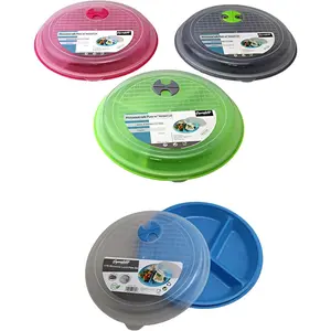 4-Pack Divided Microwave Plates with Vented  - , Stackable Meal Prep Plates - 3 Section  Storage - Microwave, Freezer & Dishwasher Safe - 8.75" x 8.75"