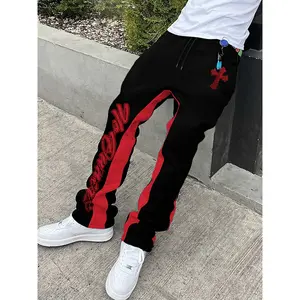 [Casual Flared Trousers] Men's Casual Long Pants with Letter Cross Print, Versatile Flared Trousers for Outdoor Wear