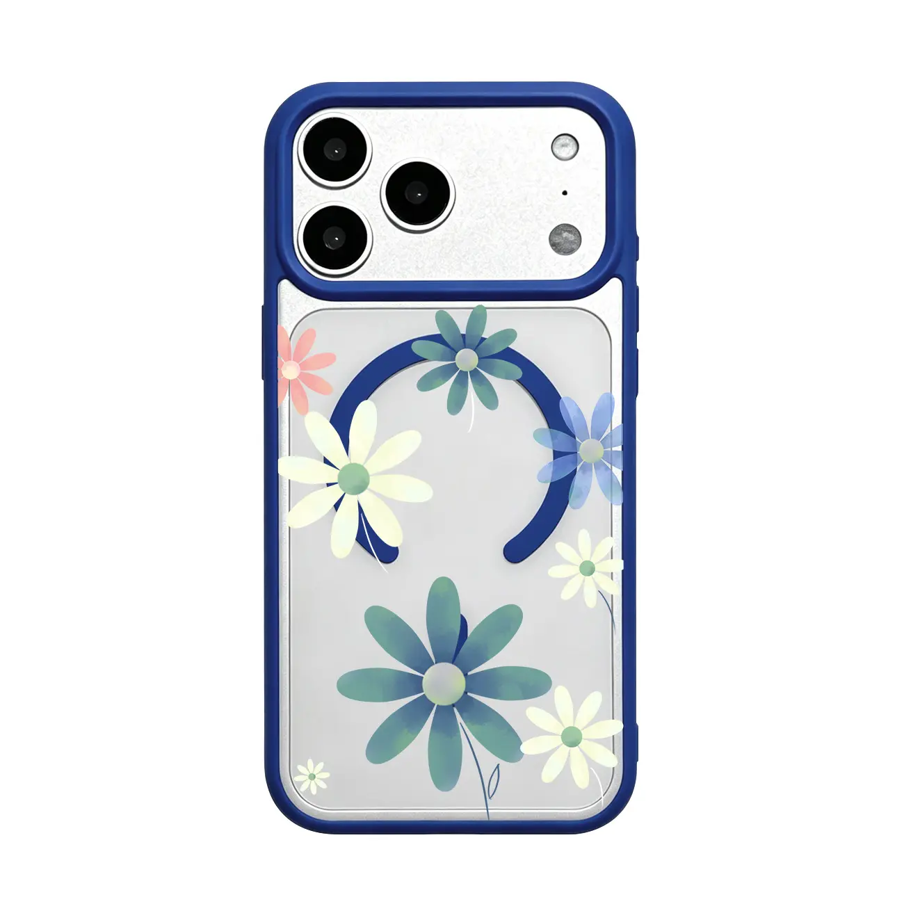 Cute Daisy Floral Curve MagSafe Case for iPhone 17 16 15 14 Pro Max Air 13 12 11 Plus Colorful Flower Clear Phone Cover Aesthetic Shockproof Plastic Acrylic Camera Protection Trendy Smartphone Casing Gift for Girls Military Grade Rotating MKCX260522002