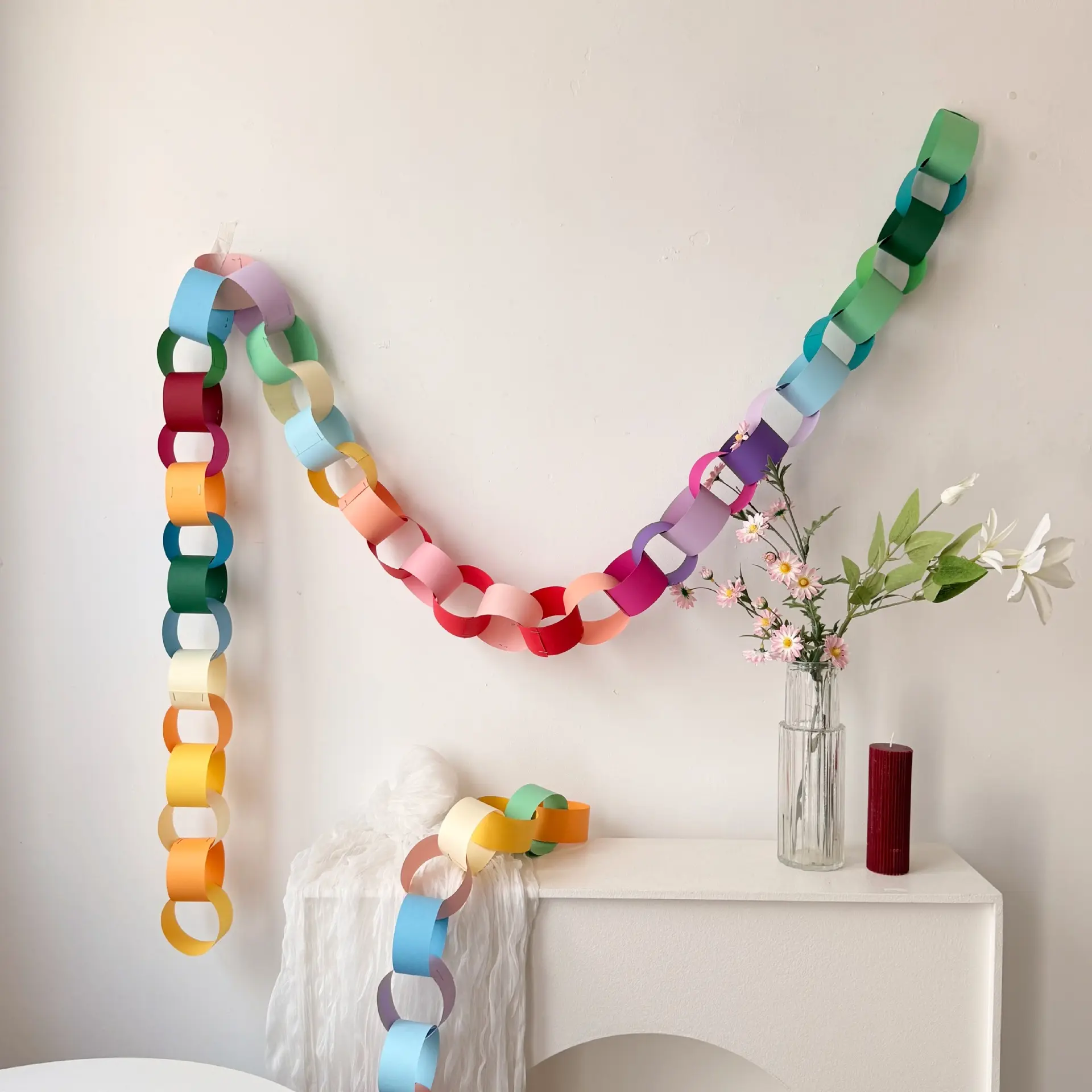 Colorful Rainbow Paper Chain Garland - Happy Birthday Party Hanging Decor, Indoor Wall & Ceiling Ornament for Home, School Room, Wall Decor