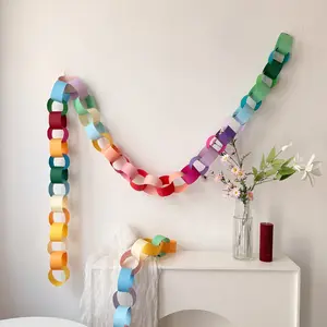 Colorful Rainbow Paper Chain Garland, School Birthday Party Hanging Decor, Room Wall Ceiling Ornament