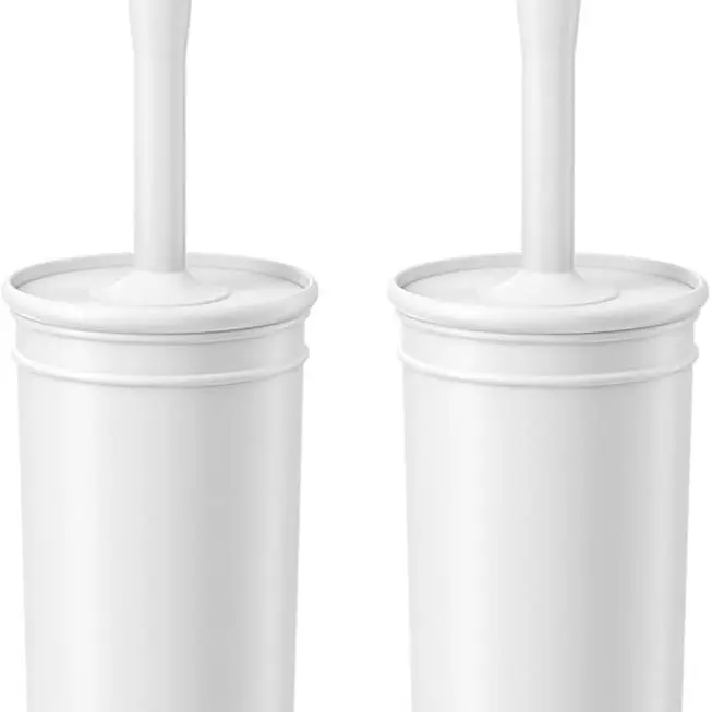 Toilet Brush and Holder 2 Pack, Toilet Bowl Brush with Extra Long Handle, Toilet Scrubber and Covered Holder, Toilet Brushes for Bathroom-Space Saving, Covered Brush, Durable, Deep Cleaning(White)