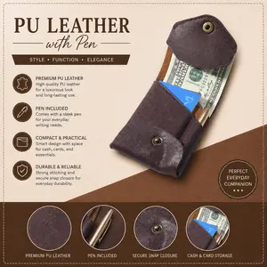 Personalized PU Leather Slim Wallet with Pen | Front Pocket Card Holder for Men