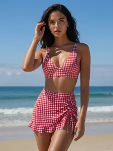 Women's Two-Piece Plaid Print Swimsuit Set, Spring Summer Beachwear, Sexy Backless Design, Perfect for Vacation & Daily Wear