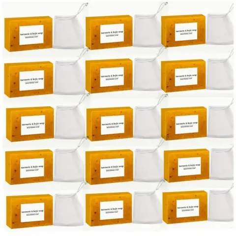 Turmeric Brightening Handmade Turmeric Cleansing Soap Bar - Lemon, Kojic Acid Gentle Foaming All-Skin Face & Body Cleanser with Soap Saver Bag, Acne Treatment, Exfoliating Deep Cleanse, Summer Selfcare Christmas Gift