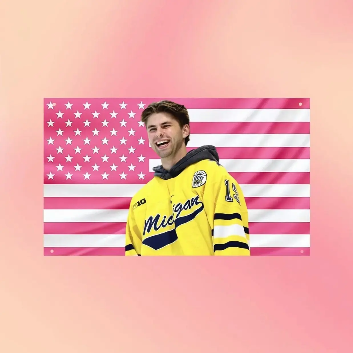 Adam Fantilli Pink USA Flag Wall Tapestry, Hockey Wall Flag, Sports Bedroom Decor