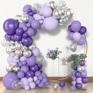 153pcs Purple Balloon Garland Arch Kit, Lavender Confetti Silver Balloons for Girls Women Wedding Birthday Baby Shower Party Decorations Supplies.