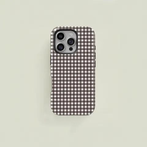 Gingham Pattern Dual-Layer Protective Case, Shockproof Anti-Fingerprint TPU Material, Fits Samsung Galaxy & iPhone Series Casing