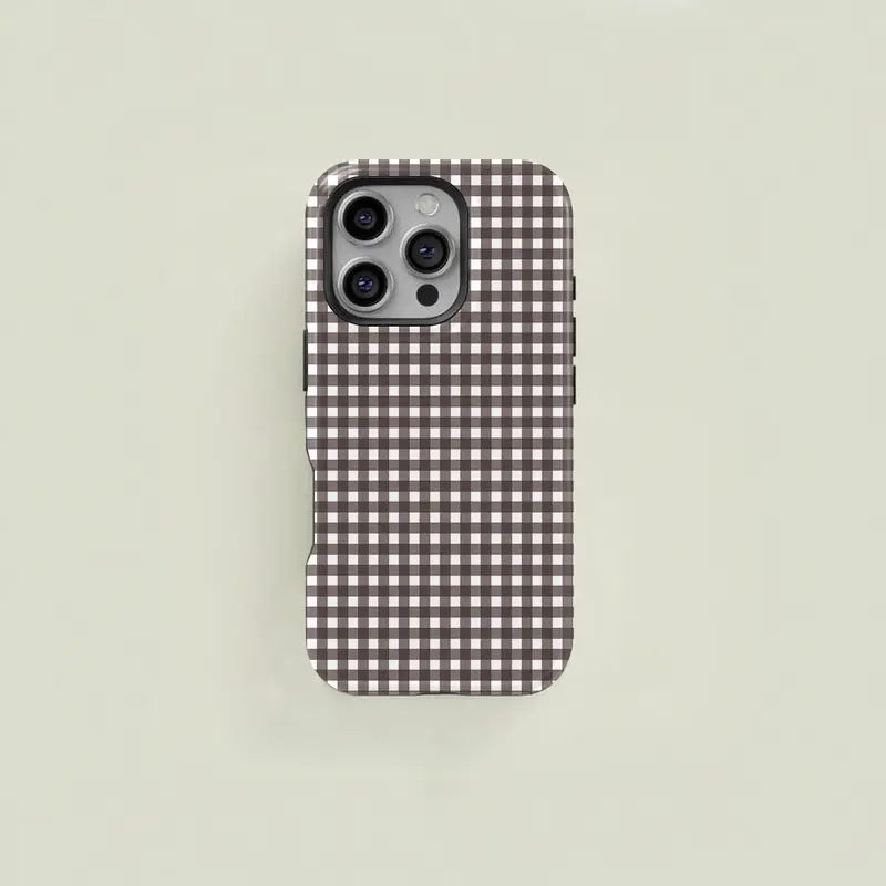 Gingham Pattern Dual-Layer Protective Case, Shockproof Anti-Fingerprint TPU Material, Fits Samsung Galaxy & iPhone Series Casing
