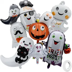 Halloween Party Decorations Balloons, Halloween Foil Balloon, 6 PCS Large Cartoon Ghost Pumpkin Balloon with Ribbon for Kids Halloweens Birthday Party Decoration Bachelorette Favor Supplies