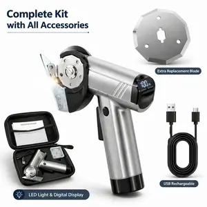 Rechargeable Cordless Electric Rotary Cutter Scissors, Hand Tool with Safety Lock, LED Light, Digital Display for DIY Projects, Fabric, Denim