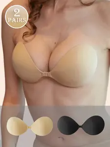 1/2 Pairs Women's Self Adhesive Silicone Breast Lift Pasties, Breathable Vent Holes Push Up Bra Inserts, Premium Lycra Fabric & Skin Safe Adhesive, Reusable Invisible Design For Strapless & Backless Outfits, Swimwear, Parties, Sweat Resistant