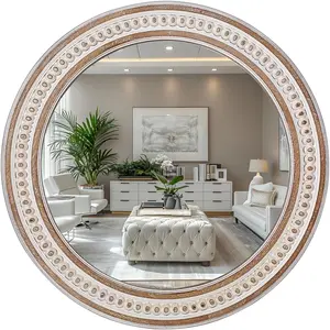 Round bathroom mirror wall mirrors 24 inches wooden circle mirror rustic farmhouse mirror boho accent mirror for entryway chic decorative mirrors for bedroom living room entryway