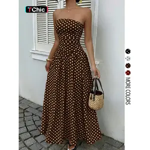 Women's Elegant Chic Fashion Polka Dot Print Halter Dress, Stylish Sleeveless Maxi Dress for Parties and Casual Wear