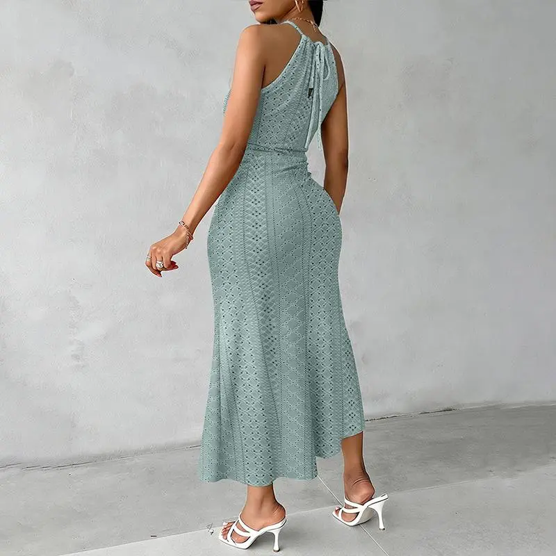 ChicMe Women's St. Patrick's Day Sage Green Maxi Dress: Halter Neck Ruched  Knit Slit Dress Casual Hollow-out Draped Vacation Look-fashion - TikTok Shop